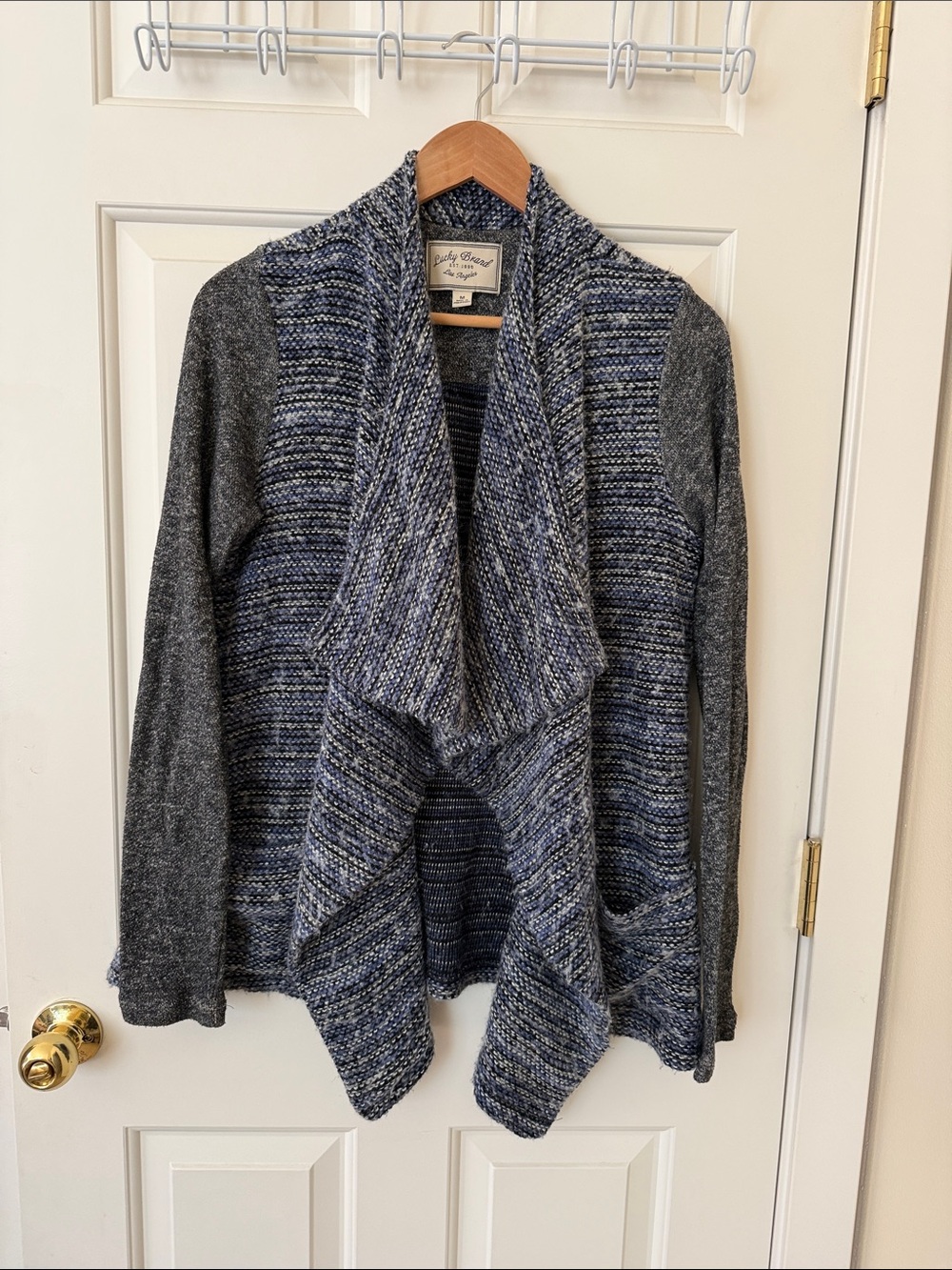 Lucky Brand Grey and Blue Draped Open-Front Cardigan - Medium